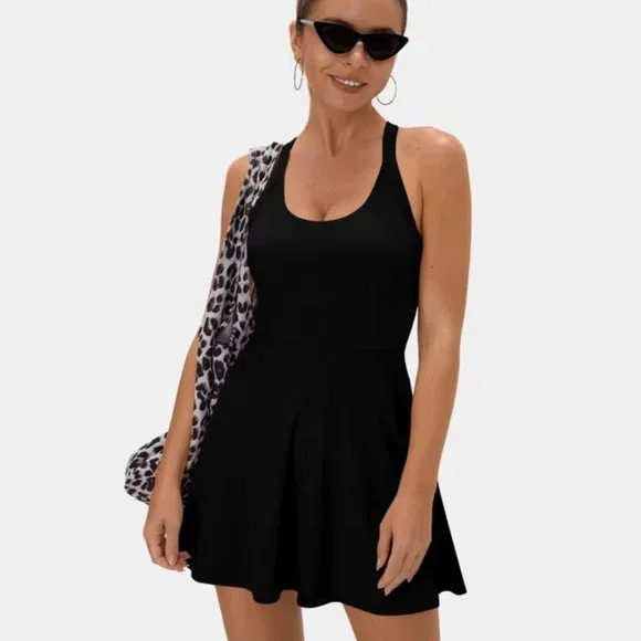 Halara Backless Cut Out Twisted Side Pocket 2-in-1 Mini Barre Ballet Dance Dress - Picture 5 of 7